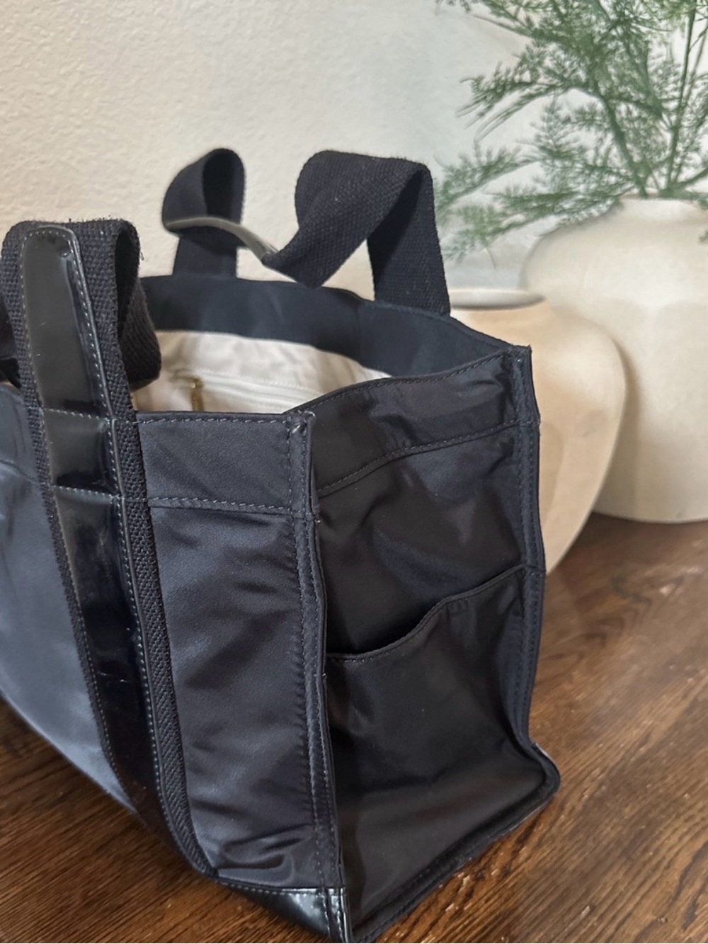 Tory Burch Black Nylon Shoulder Bag with Gloss Trim